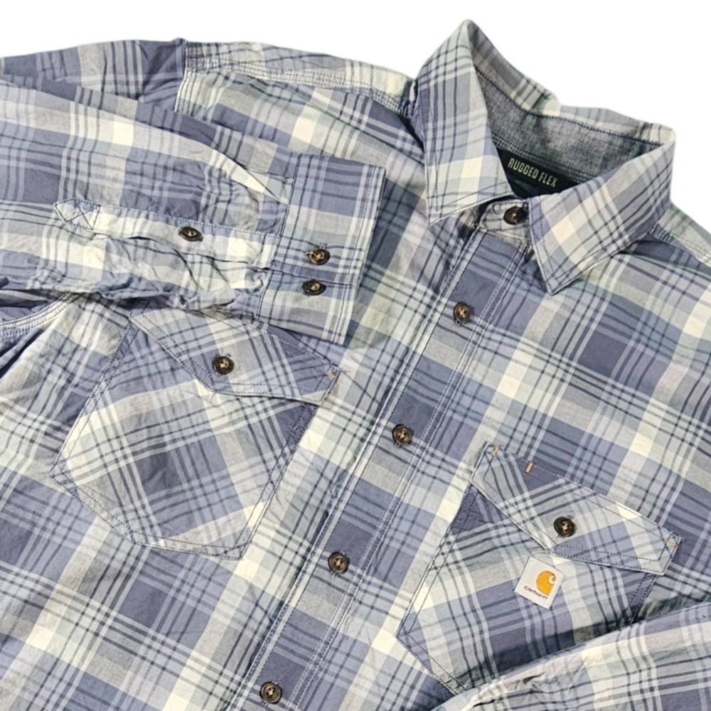 Carhartt Relaxed Fit Rugged Flex Plaid Button Down Work Shirt Mens L Relaxed Fit
